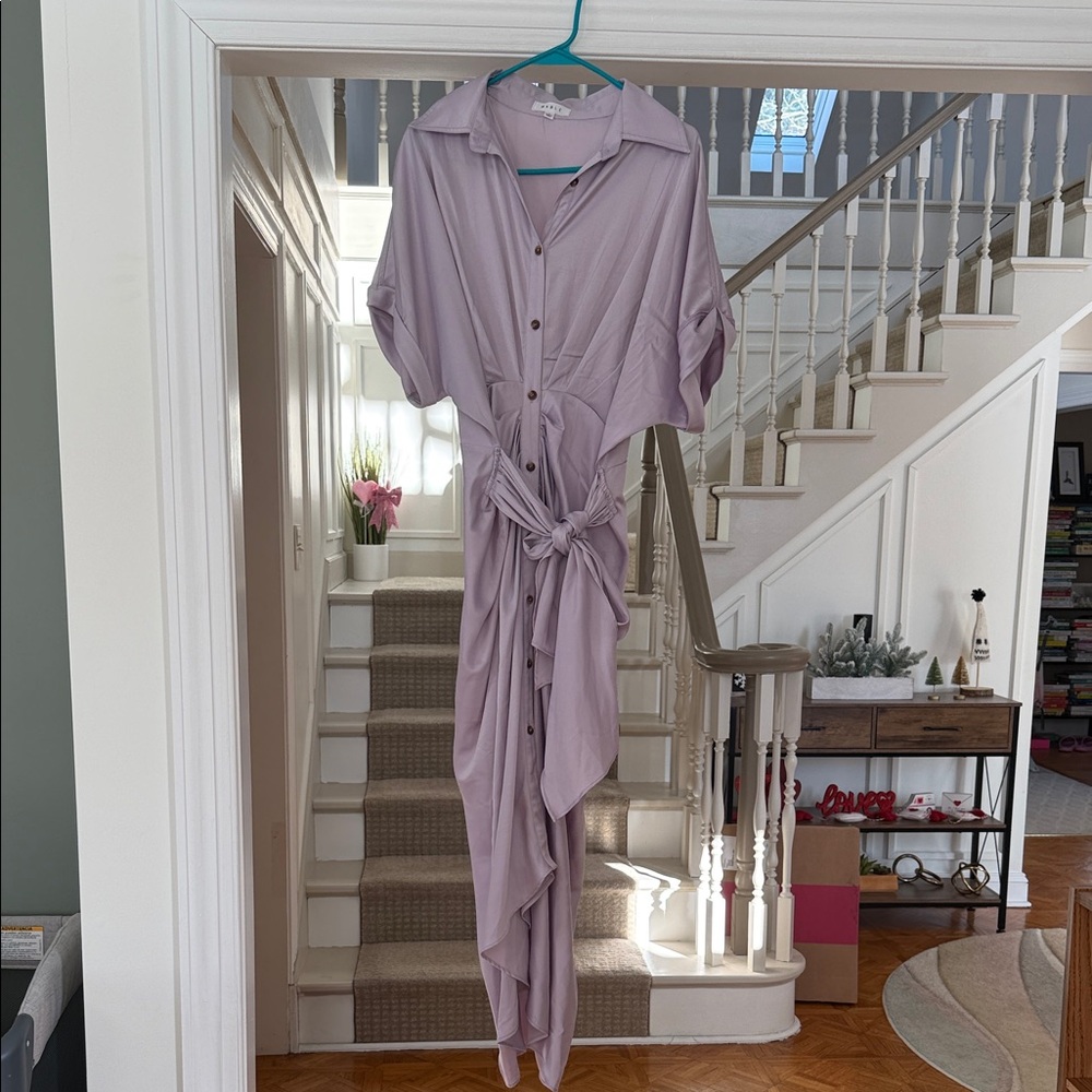 Mable Button Down Silky Feel Tie Front Dress